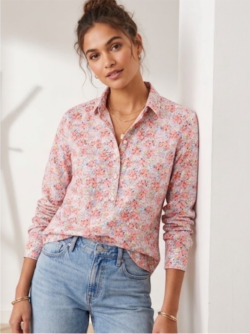 J Crew Liberty of London Fabric White Pink Floral Button Women’s 6 NWT NEW